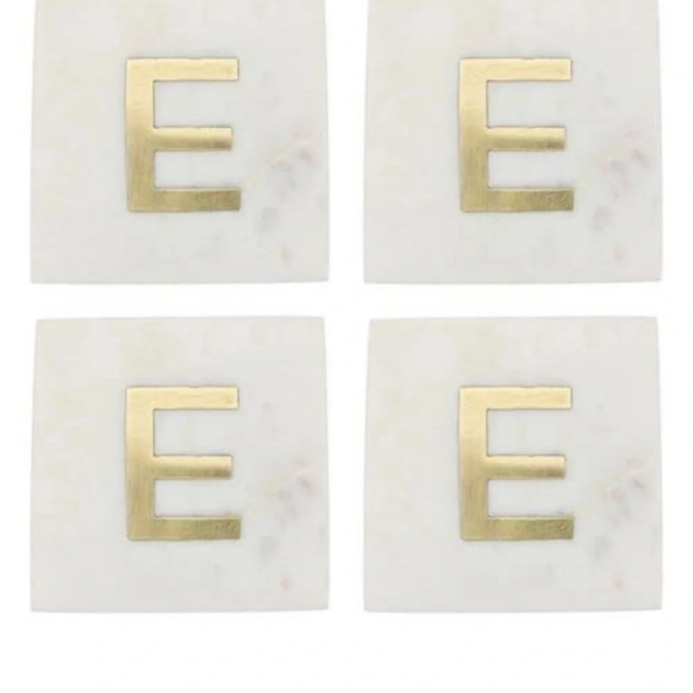 Set of‎ 4 Marble Drink Coasters monogram gold new